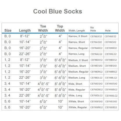 Prosthetic Sock size chart