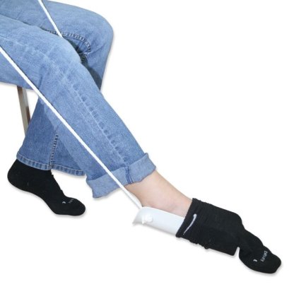 sock aid in use