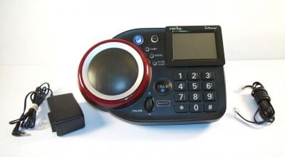 Black speaker phone with large screen and large speaker
